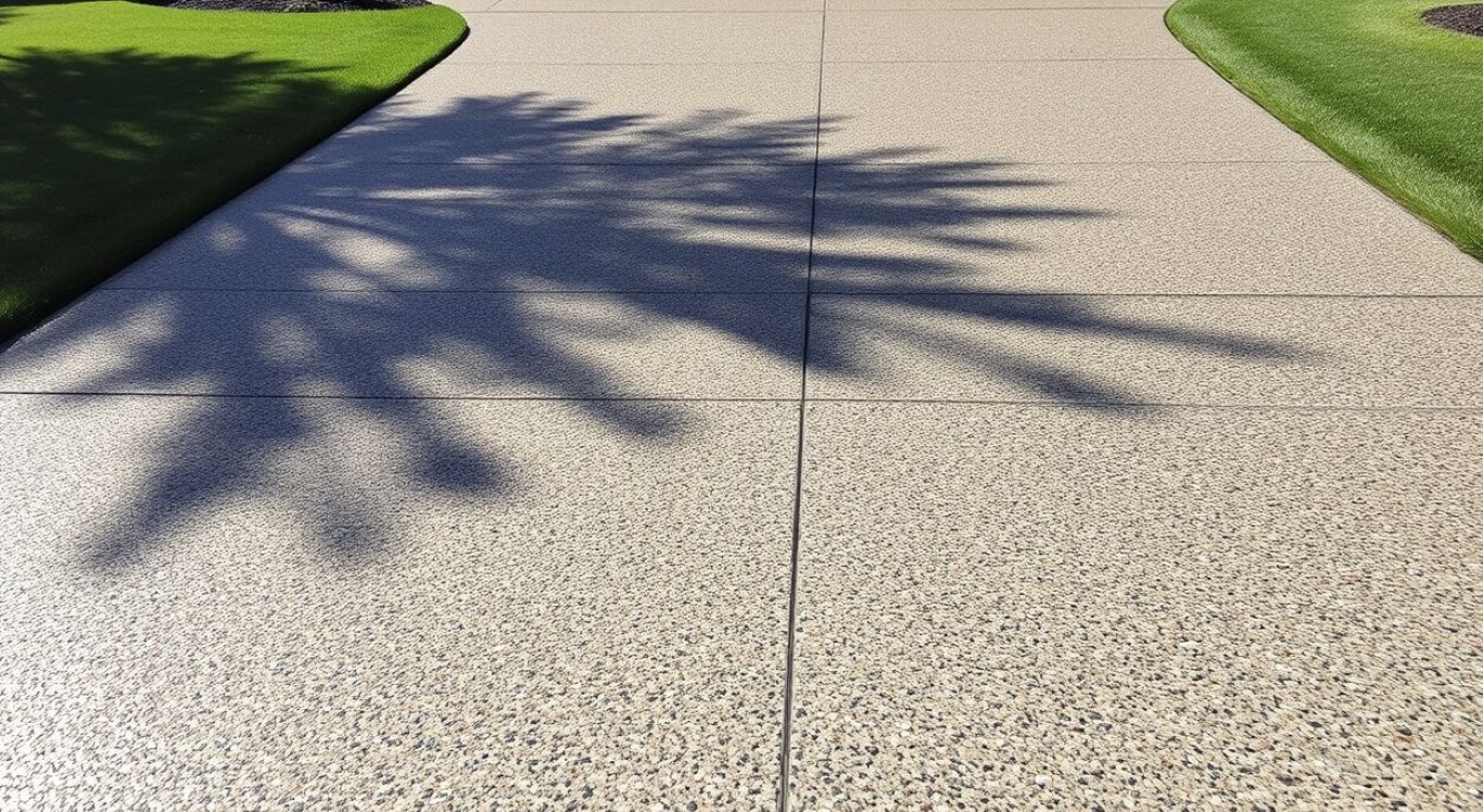 Freshly poured exposed aggregate concrete driveway installation in Cupertino, CA